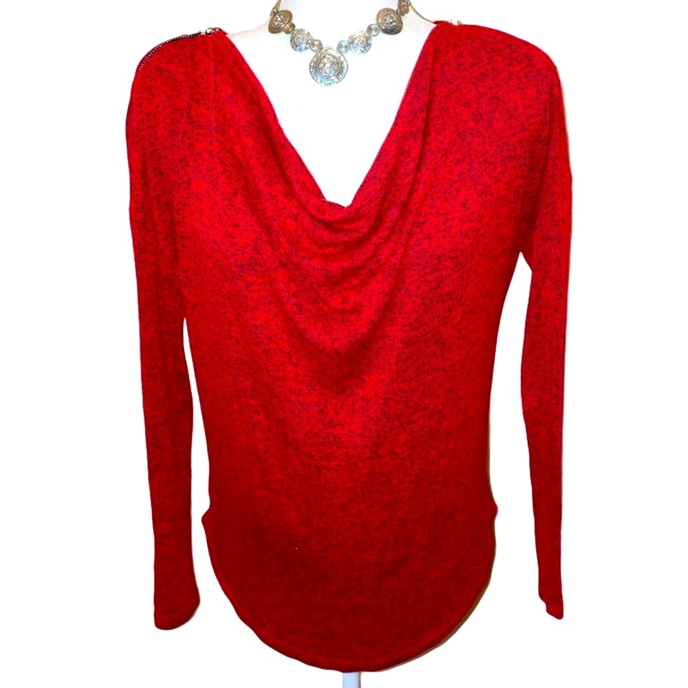Carmen Marc Valvo Red Scoop Cowl neck Sweater Top Top SZ:S